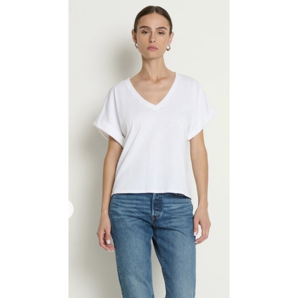 Nation Los Angeles Stevie Tee True White V Neck Cuffed Short Sleeve Boxy M Peru